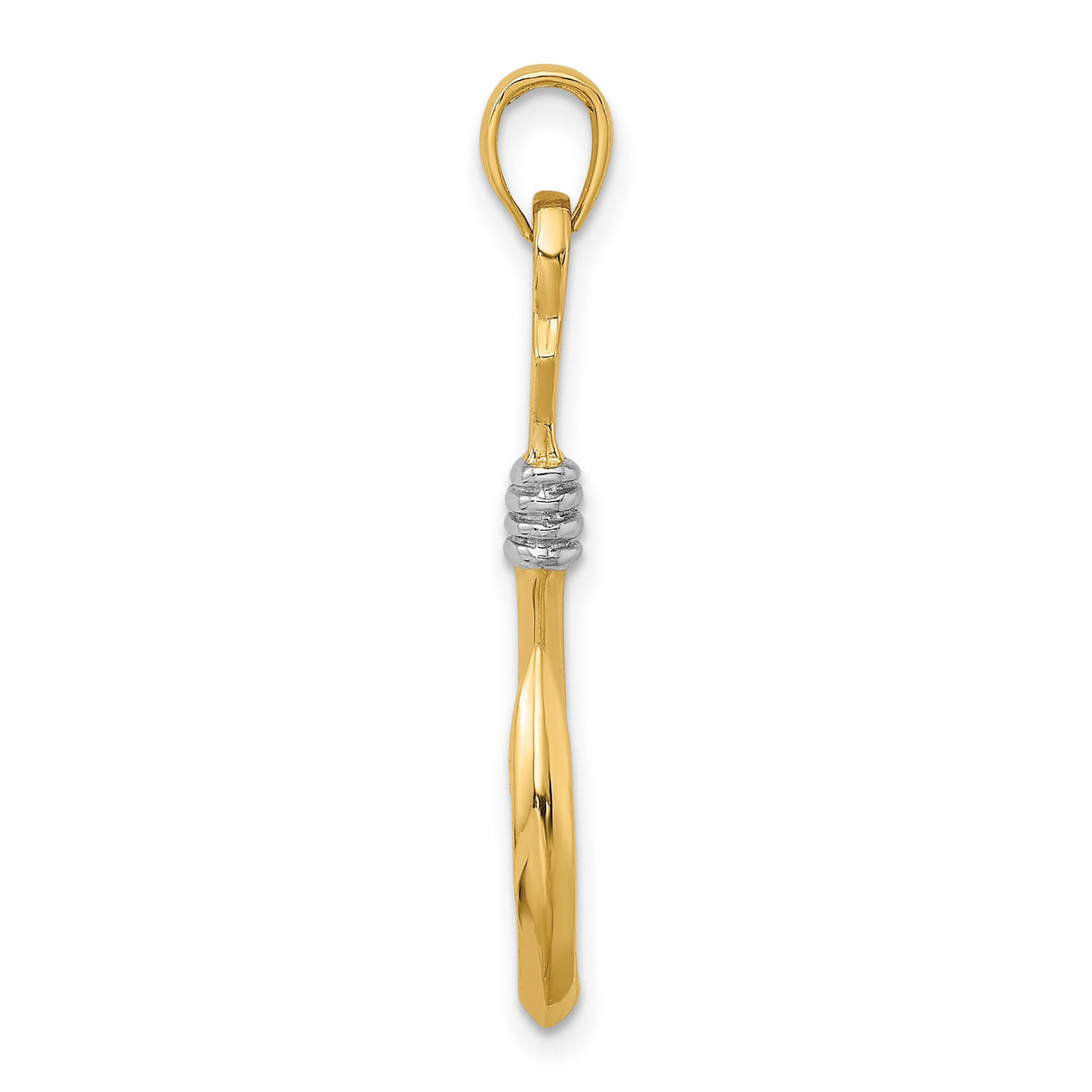 10k Multi-Tone Gold Fish Hook Pendant with Rhodium Accents, Nautical Hawaiian Polynesian Style