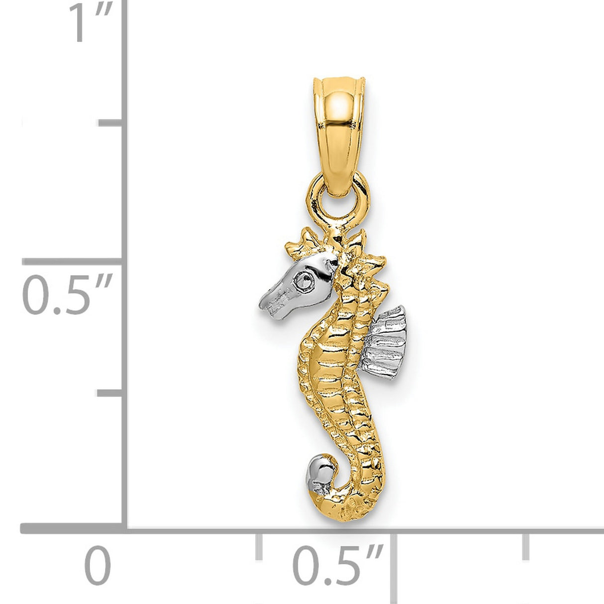 10k Multi-Tone Gold Seahorse Pendant with Rhodium Accent, Nautical Ocean Theme Jewelry