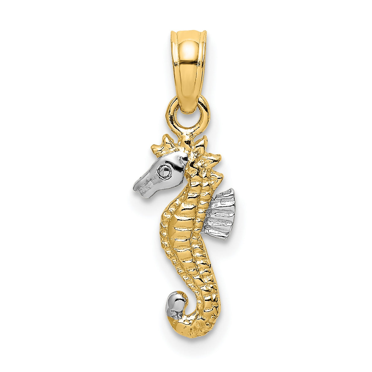 10k Multi-Tone Gold Seahorse Pendant with Rhodium Accent, Nautical Ocean Theme Jewelry