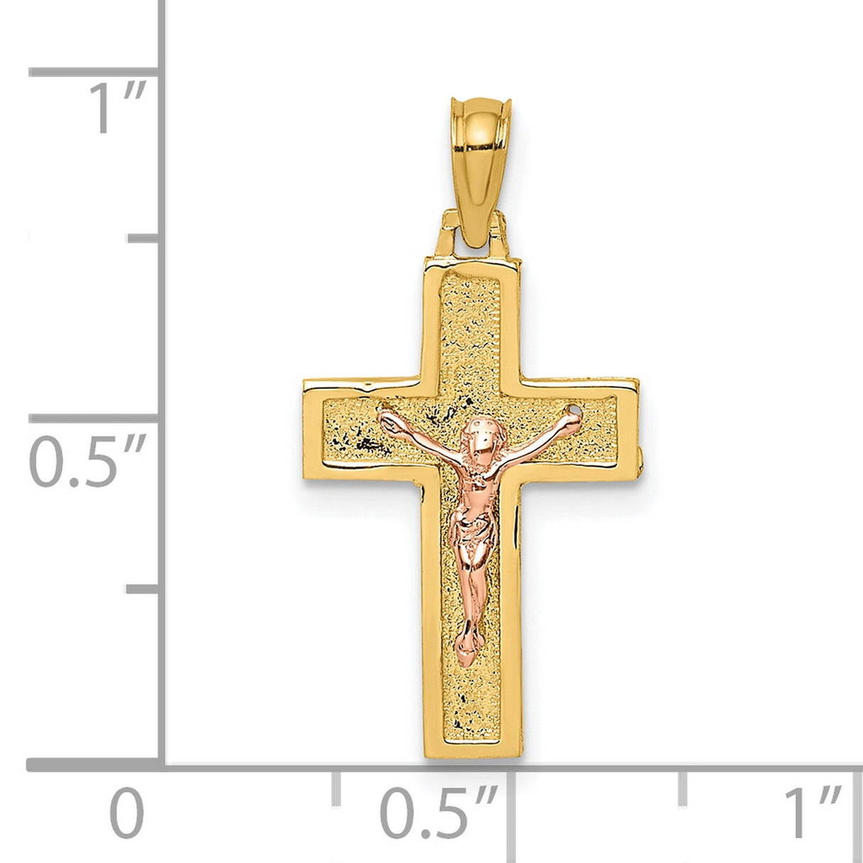 10k Two-Tone Gold Latin Crucifix Pendant with Sculpted Jesus for Men and Women