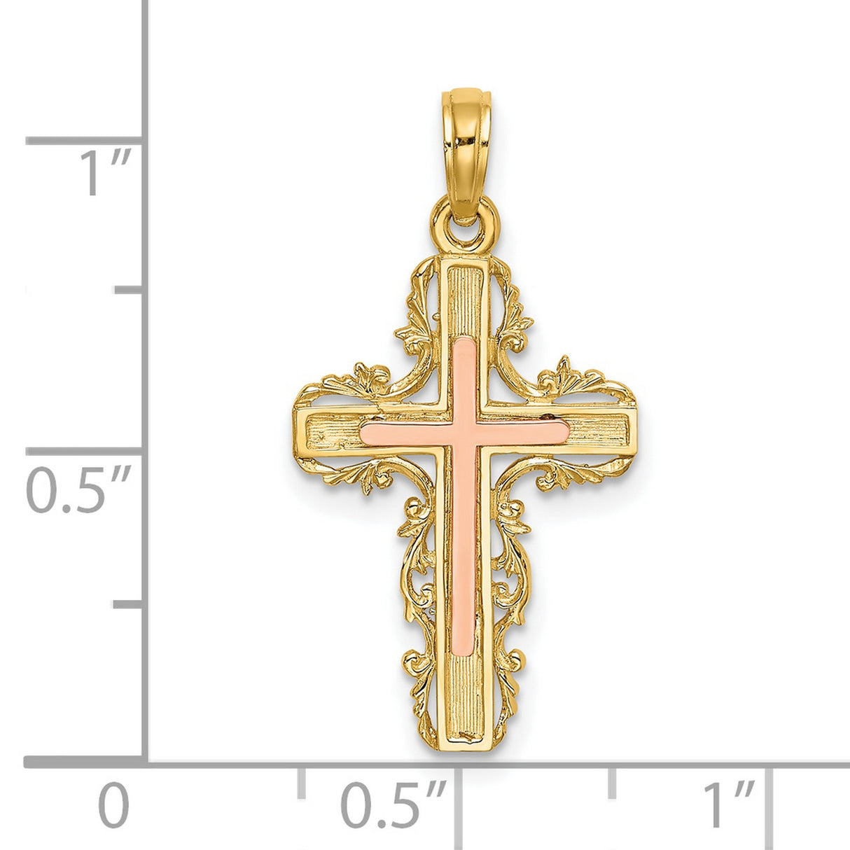 10k Two-Tone Gold Cross Pendant with Scroll Design, Vintage Religious Style