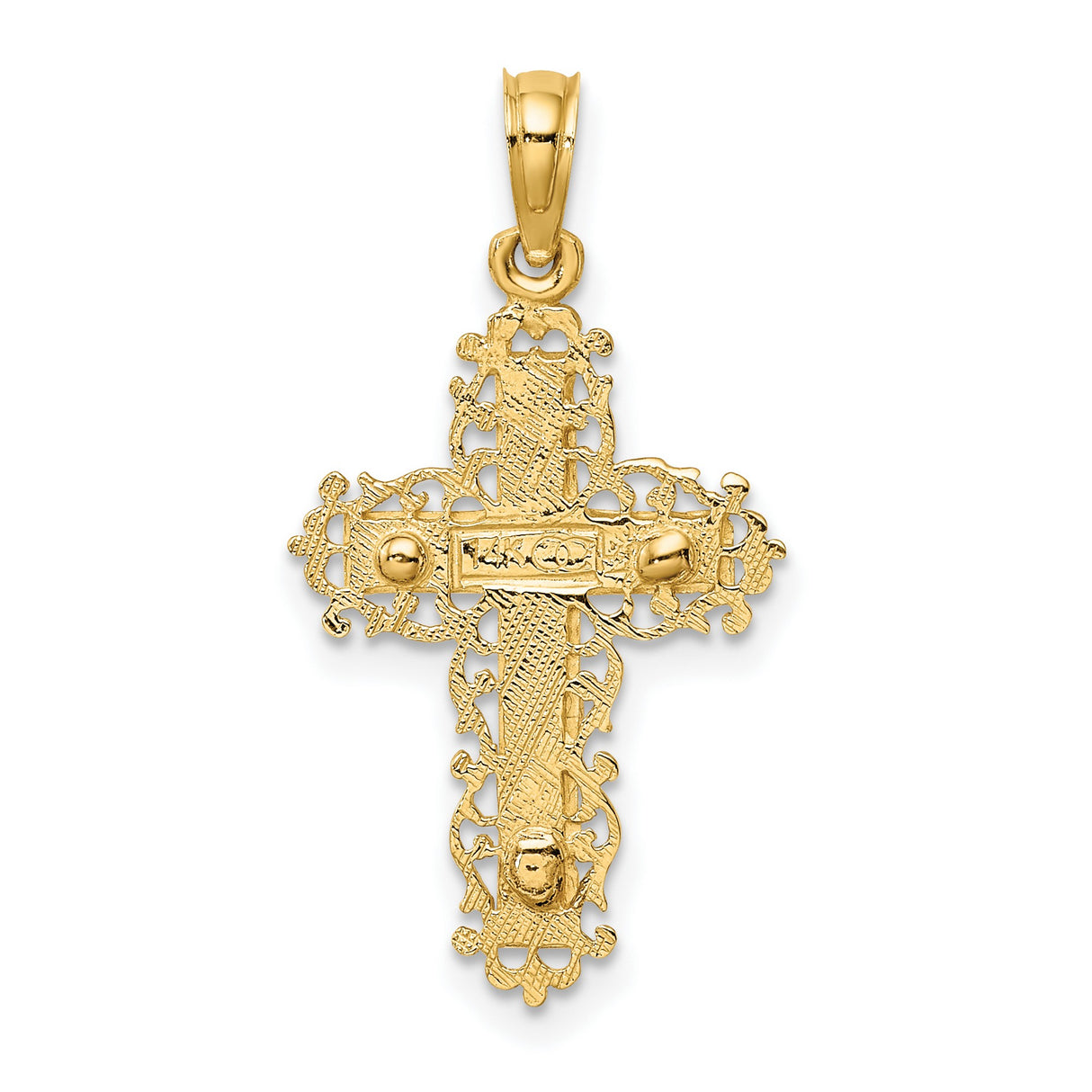 10k Two-Tone Gold Crucifix Cross Pendant with Filigree Design and Sculpted Christ Figure