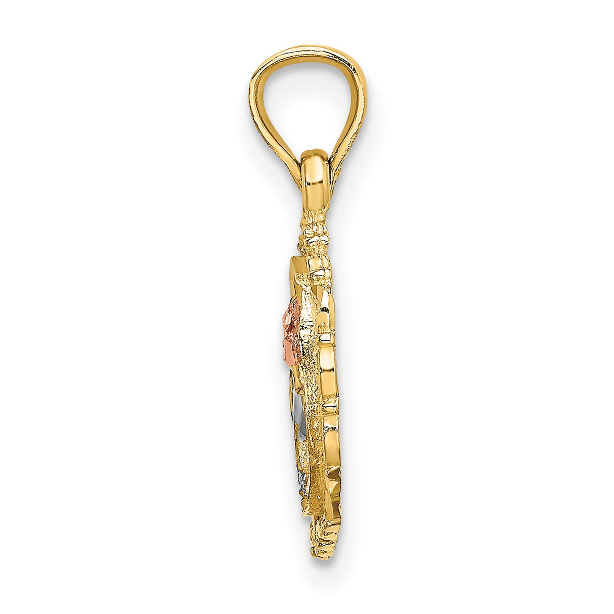 10k Two-Tone Gold Floral Pendant with Rose and White Flower in Oval Frame