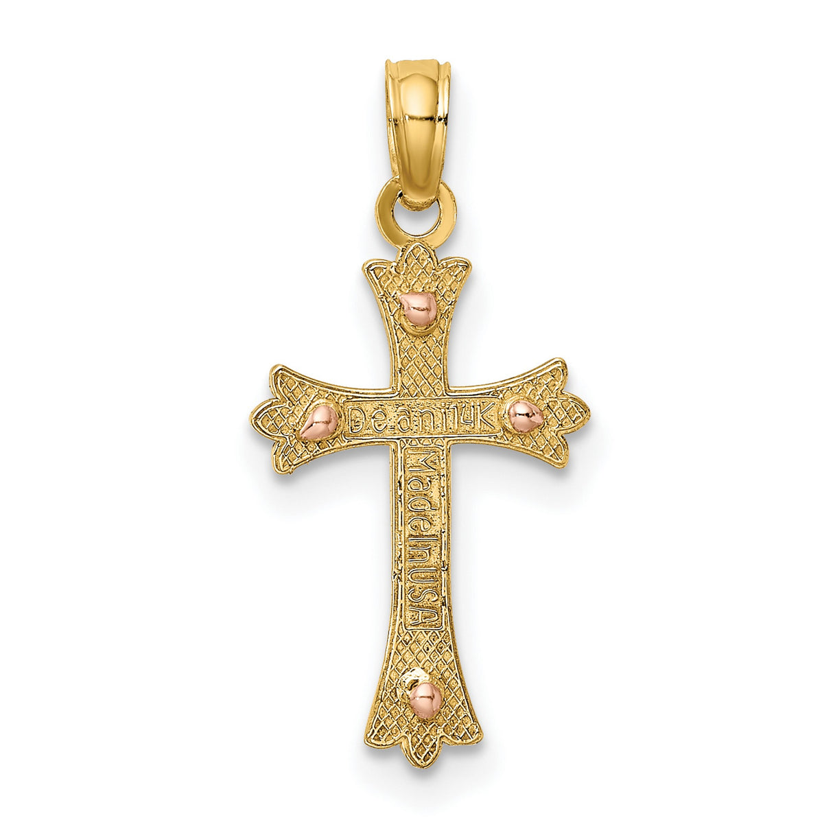 10k Two-Tone Gold Cross Pendant with Ornate Fleur-de-Lis Design for Men and Women