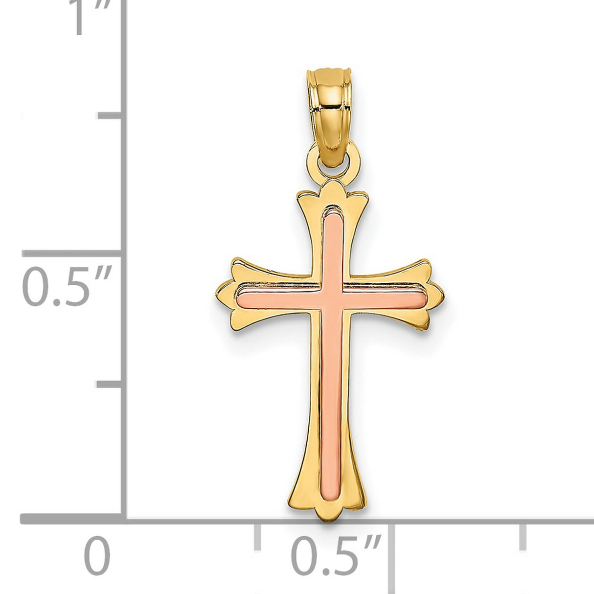 10k Two-Tone Gold Cross Pendant with Ornate Fleur-de-Lis Design for Men and Women