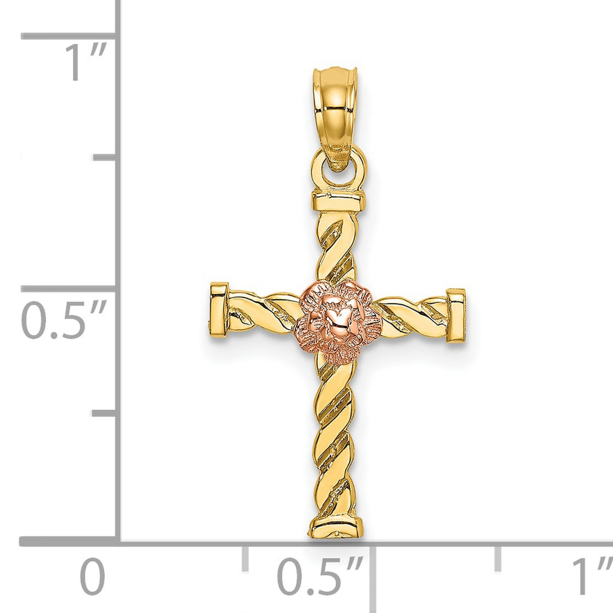 10k Multi-Tone Gold Cross Pendant with Twisted Rope and Floral Detail