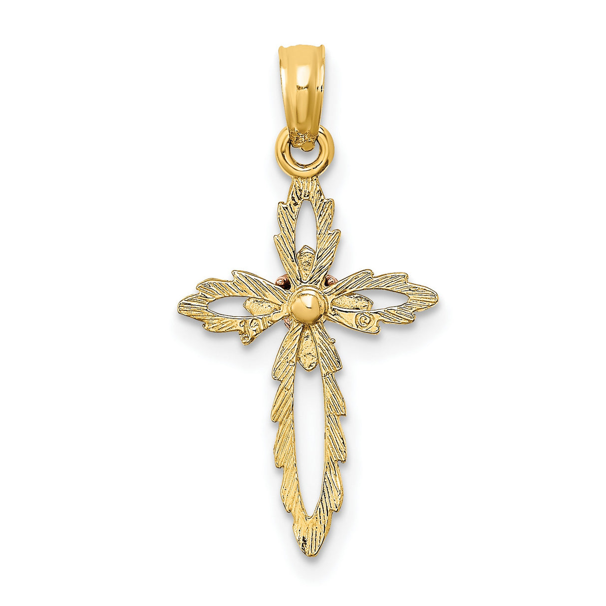 10k Two-Tone Gold Cross Pendant with Openwork Design and Milgrain Edges