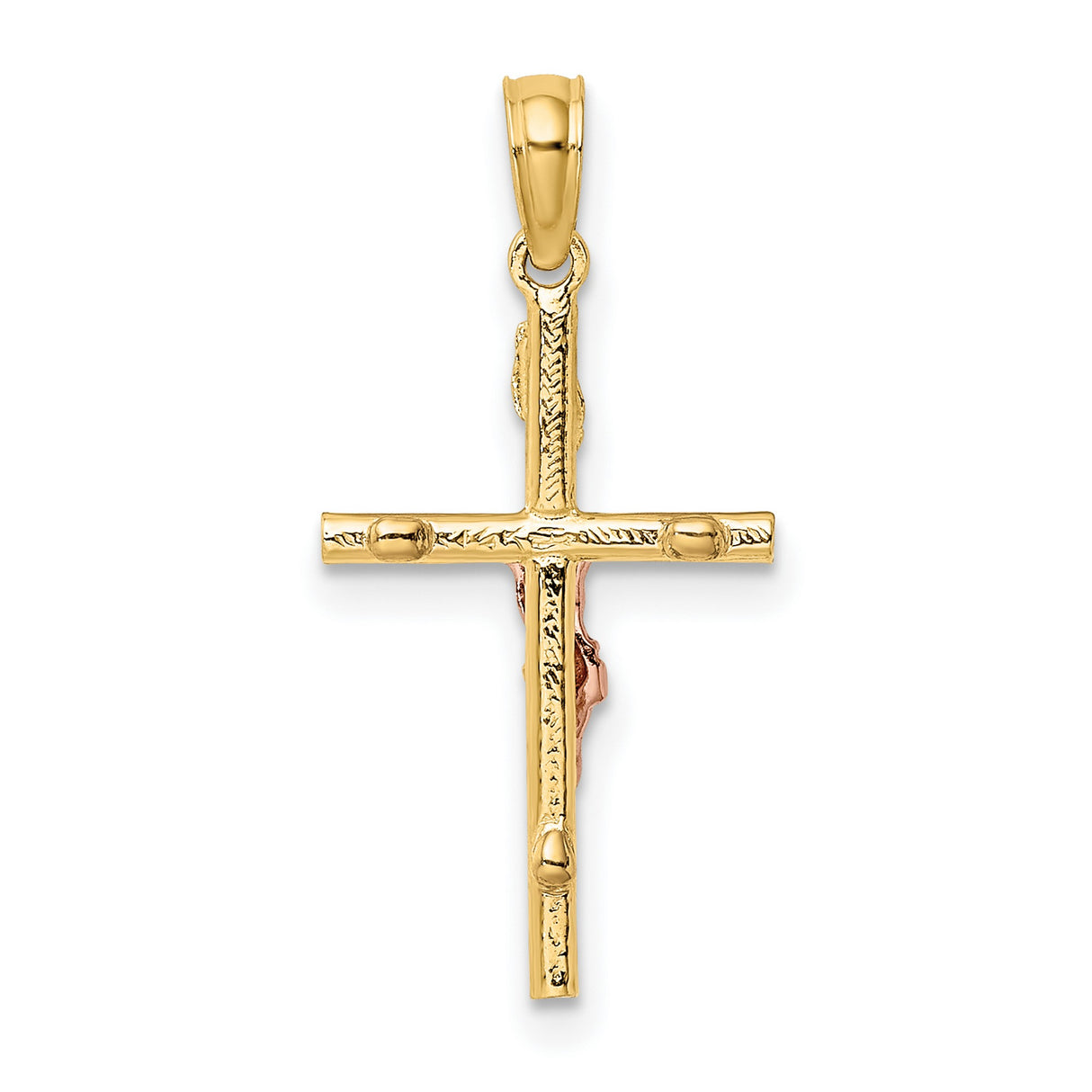 10k Multi-Tone Gold Crucifix Cross Pendant with Textured Jesus Figure