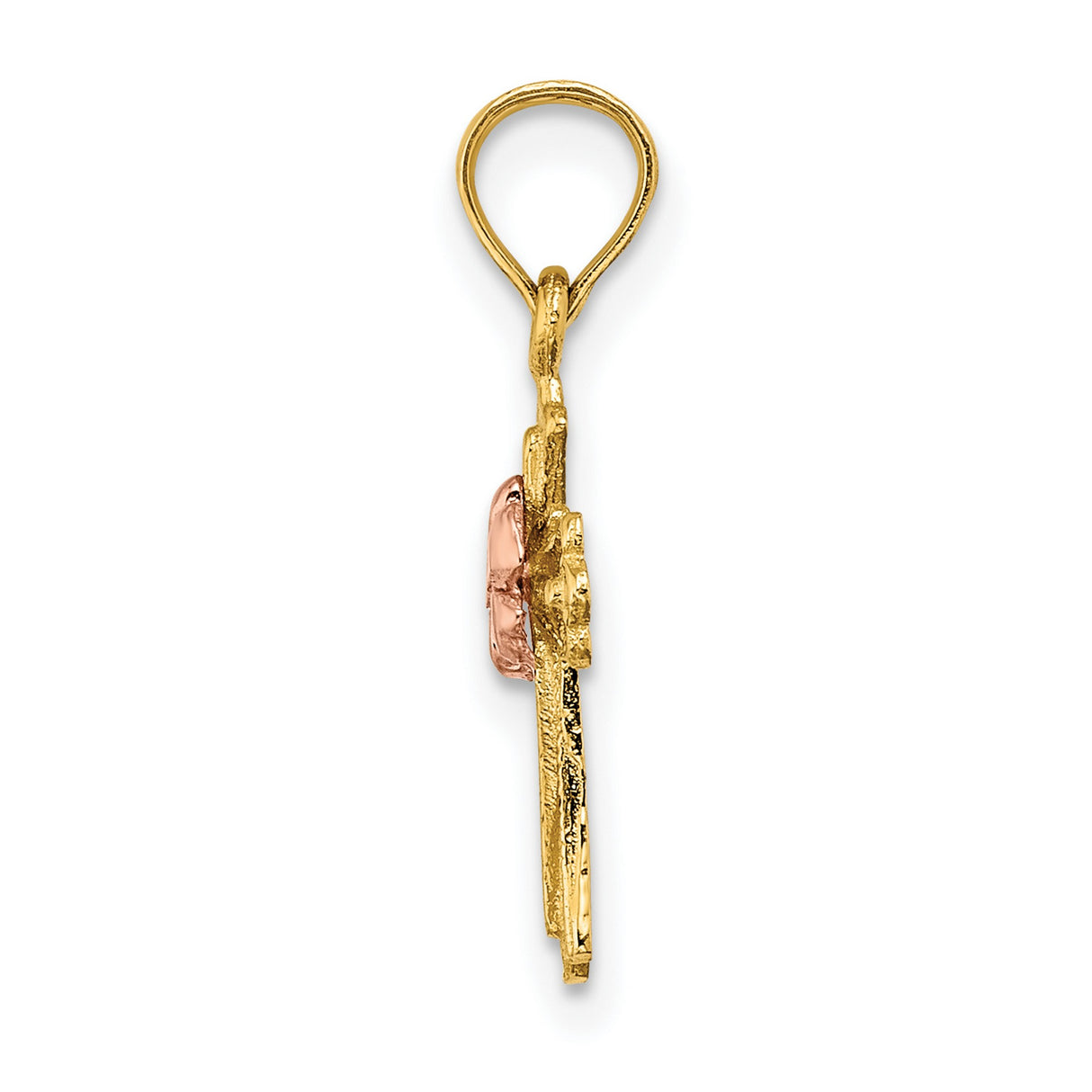 10k Yellow and Rose Gold Cross Pendant with Fleur de Lis Detail and Matte Finish
