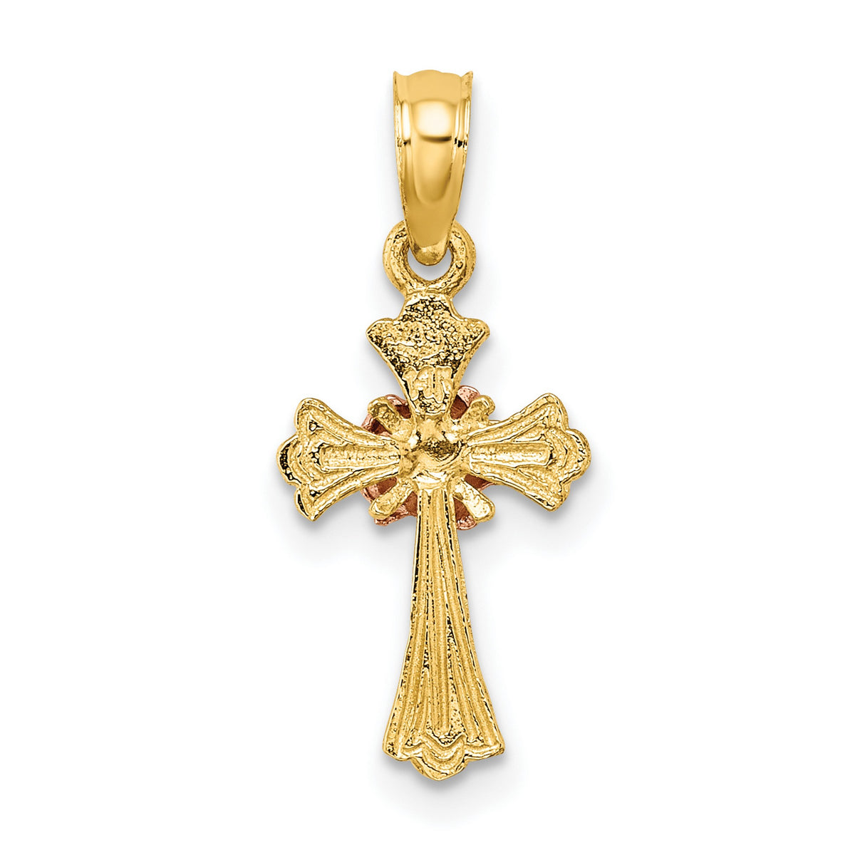 10k Yellow and Rose Gold Cross Pendant with Fleur de Lis Detail and Matte Finish