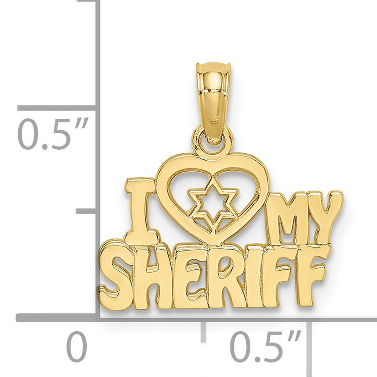 10k Yellow Gold Sheriff Badge Pendant with I Heart My Sheriff Design, Unisex Law Support Charm