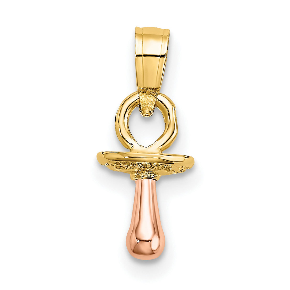10k Two-Tone Gold Pacifier Pendant with Yellow and Rose Gold Accents, Motherhood Charm