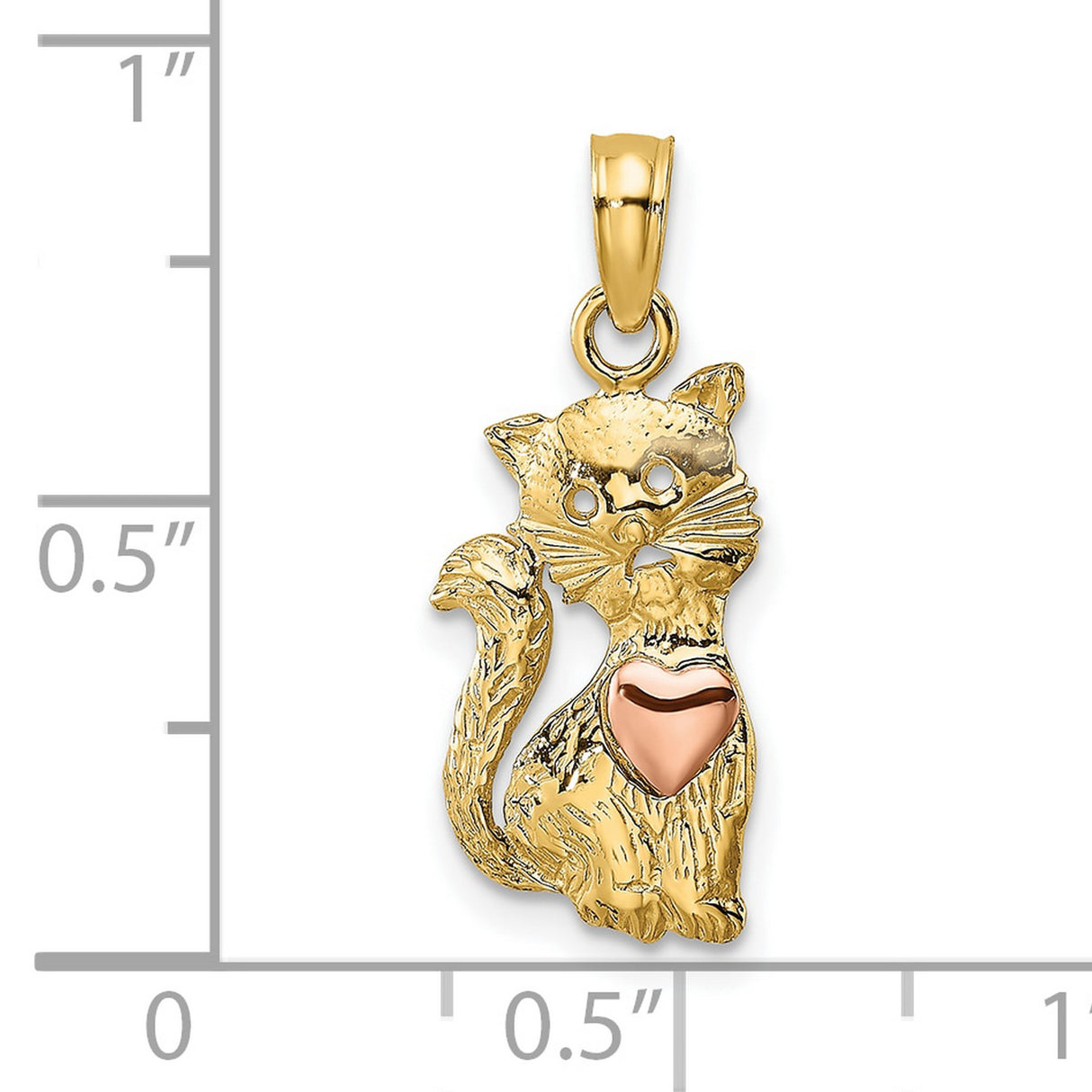 10k Two-Tone Gold Cat Pendant with Rose Gold Heart Accent, Animal Theme Jewelry for Women