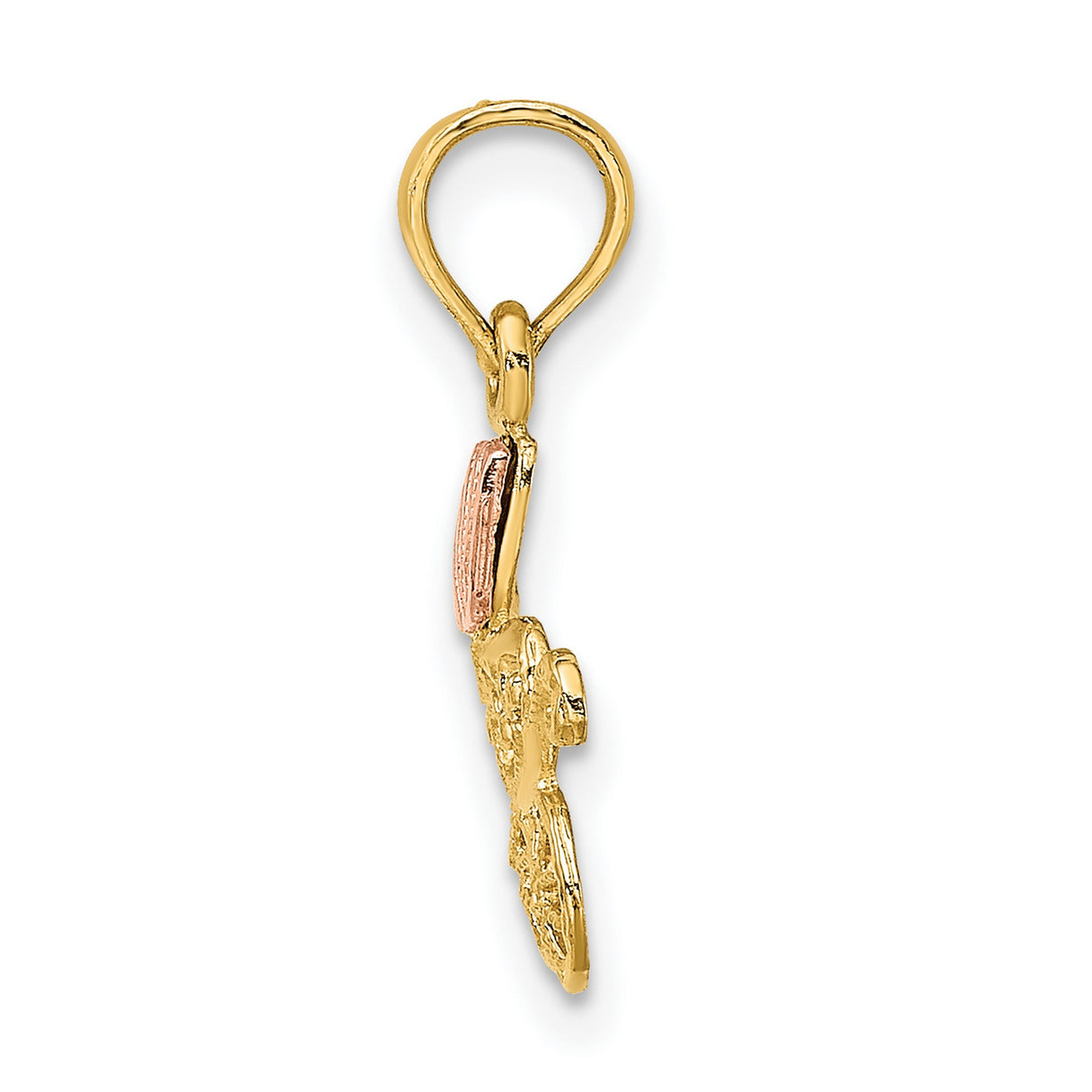 10k Two-Tone Gold Baby Carriage Pendant with Scrollwork Rose Gold Accents