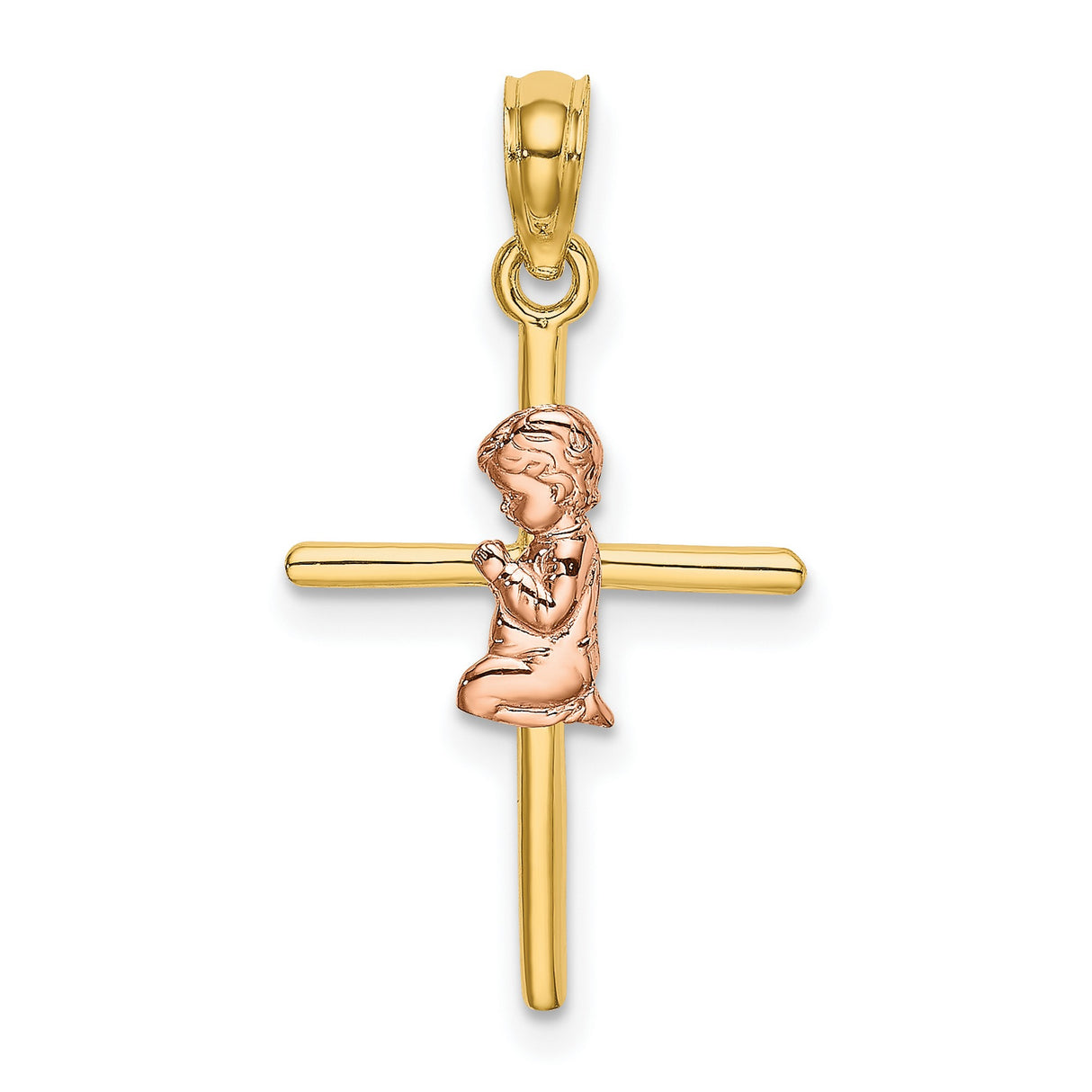 10k Two-Tone Gold Cross Pendant, Polished Religious Charm for Men and Women