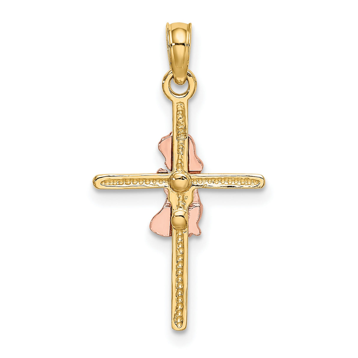 10k Two-Tone Gold Cross Pendant with Rose Gold Faith Charm Religious Design