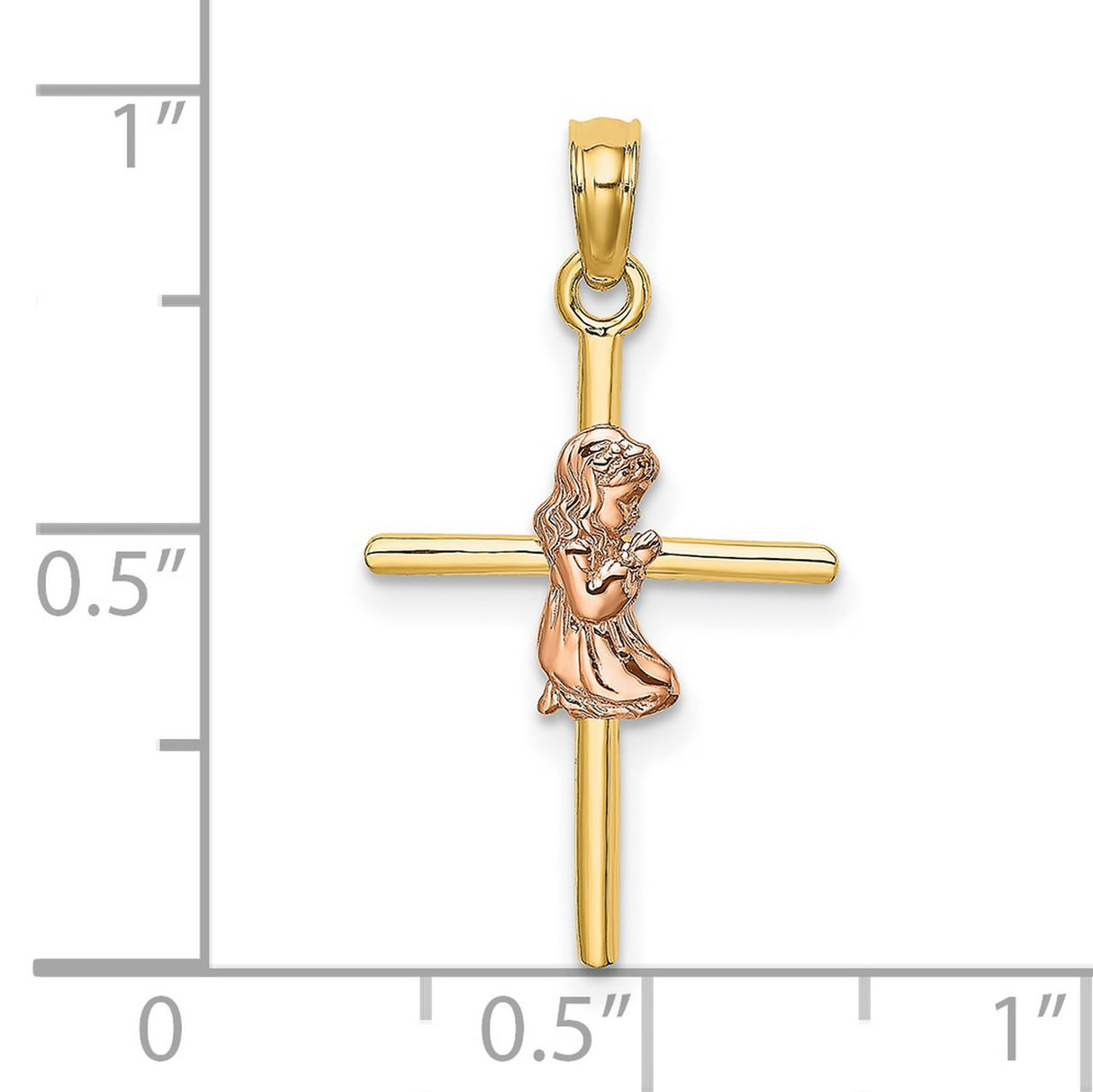 10k Two-Tone Gold Cross Pendant with Rose Gold Faith Charm Religious Design