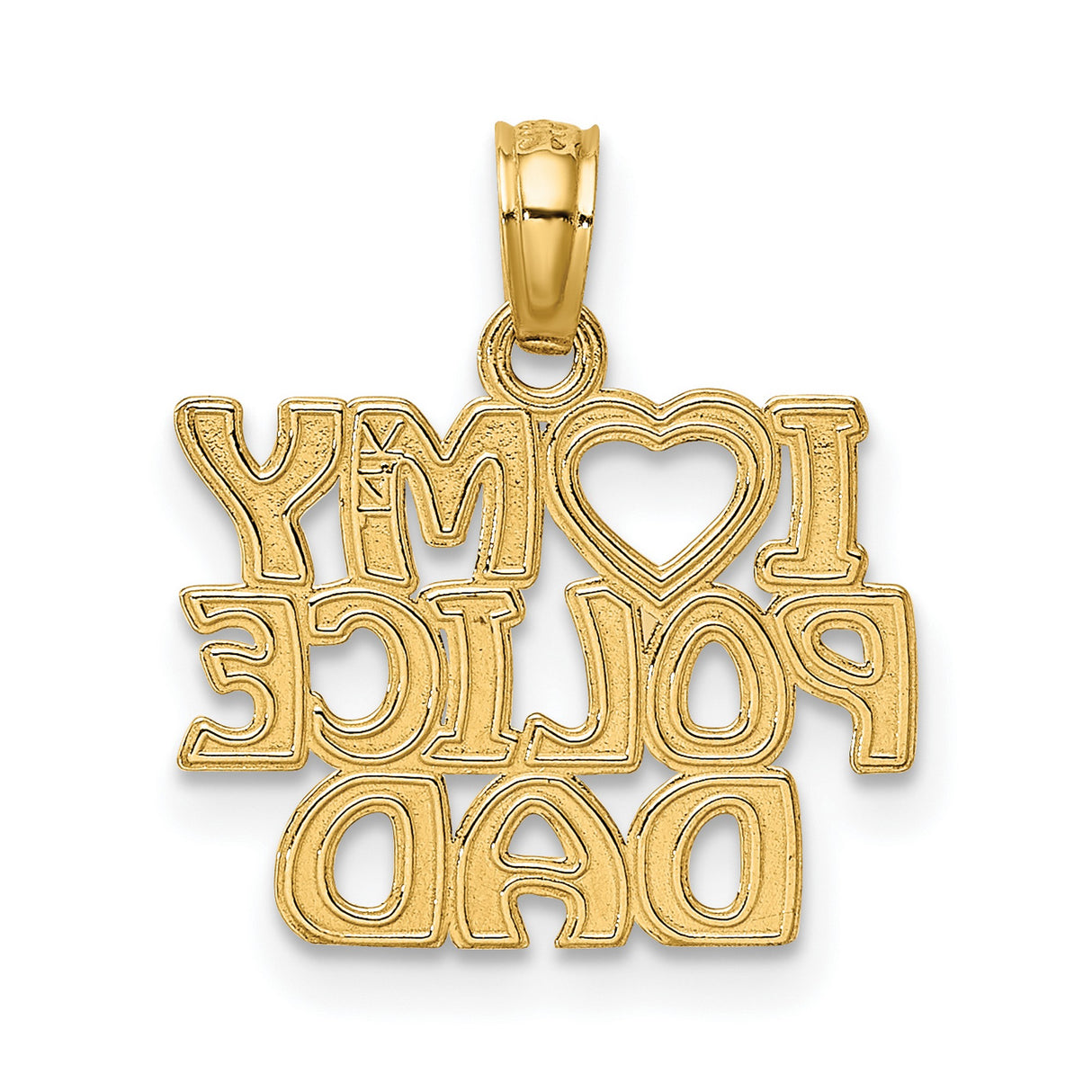 10k Yellow Gold Police Dad Pendant with Heart Charm, Bold Lettering, Law Enforcement Tribute