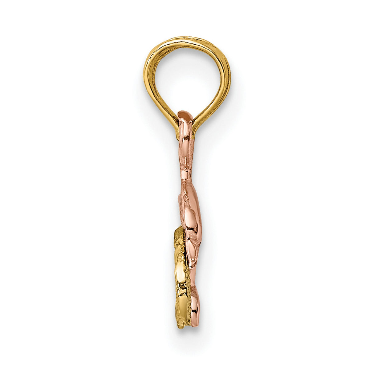 10k Two Tone Gold Dolphin Pendant with Rose Dolphin over Ocean Waves, Nautical Charm for Women or Teens