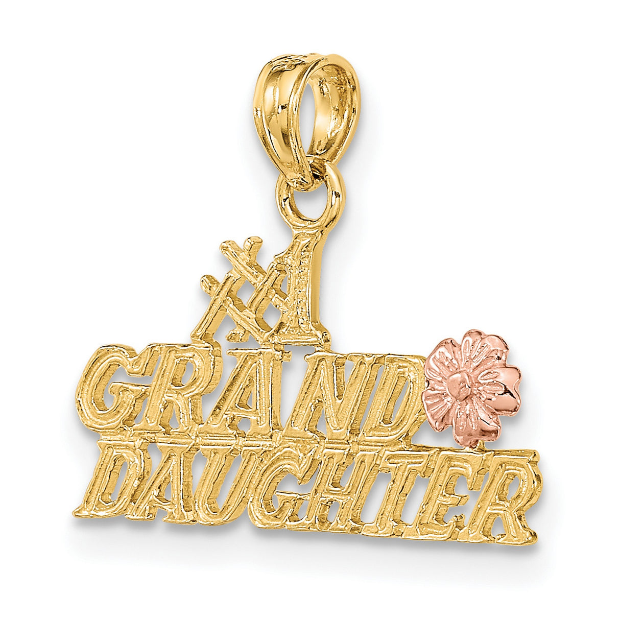 10k Two-Tone Gold #1 Granddaughter Pendant with Pink Flower Accent