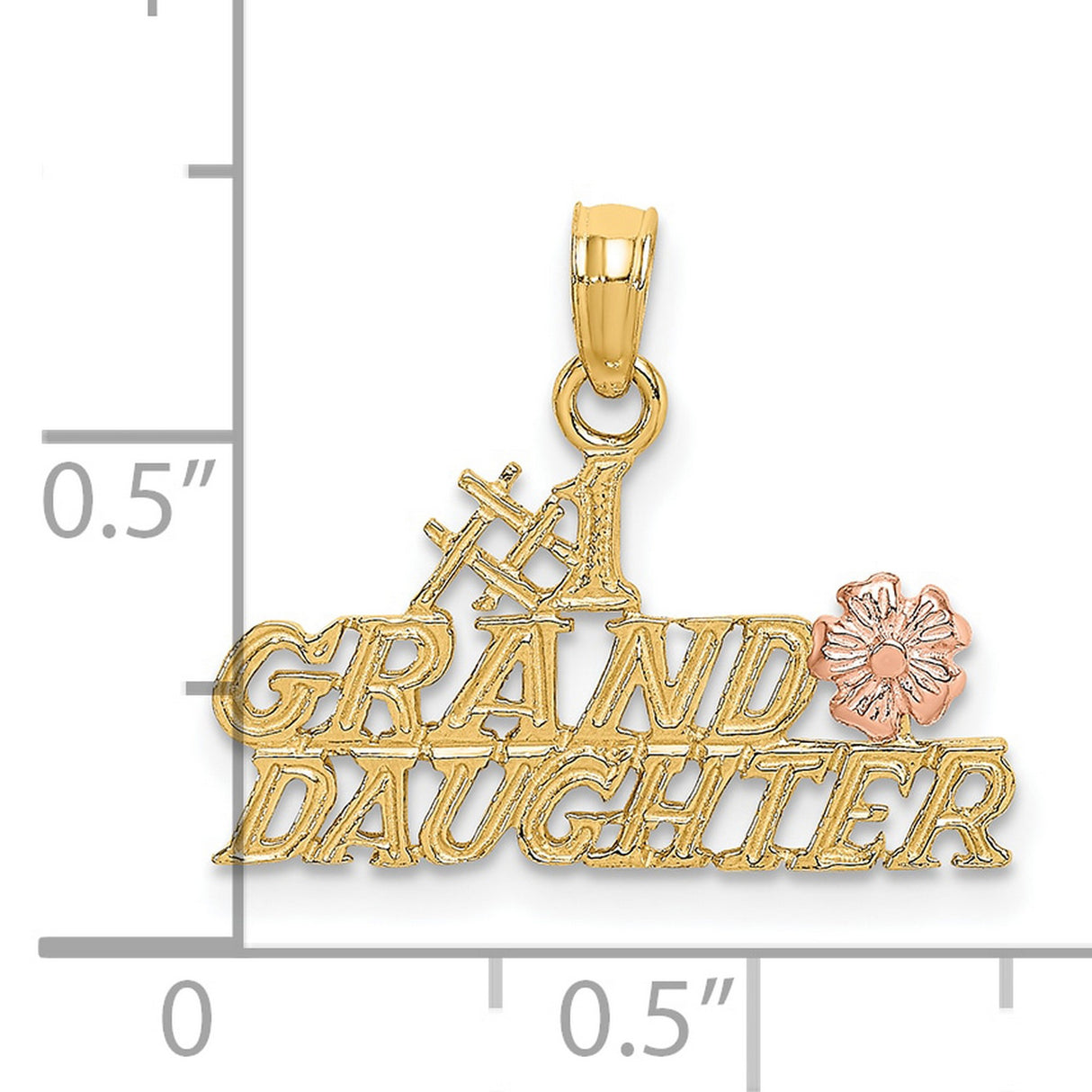 10k Two-Tone Gold #1 Granddaughter Pendant with Pink Flower Accent