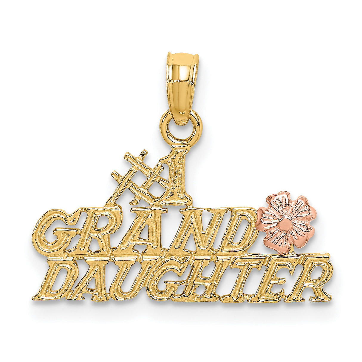 10k Two-Tone Gold #1 Granddaughter Pendant with Pink Flower Accent