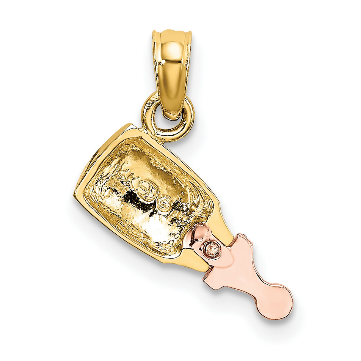 10k Two-Tone Gold Baby Bottle Pendant, Symbolic Motherhood Charm for Women or Unisex Wear