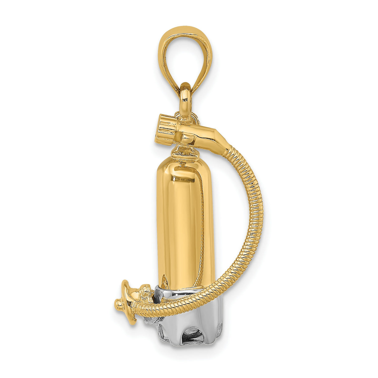 10k Yellow Gold and Rhodium Scuba Tank Pendant with Hose Detail, Nautical Charm for Divers