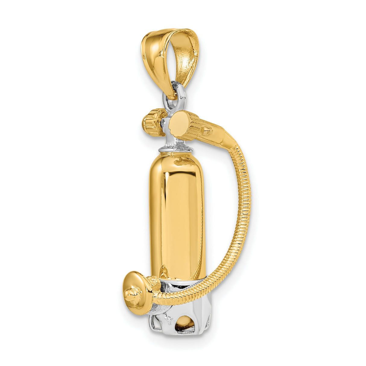 10k Yellow Gold and Rhodium Scuba Tank Pendant with Hose Detail, Nautical Charm for Divers