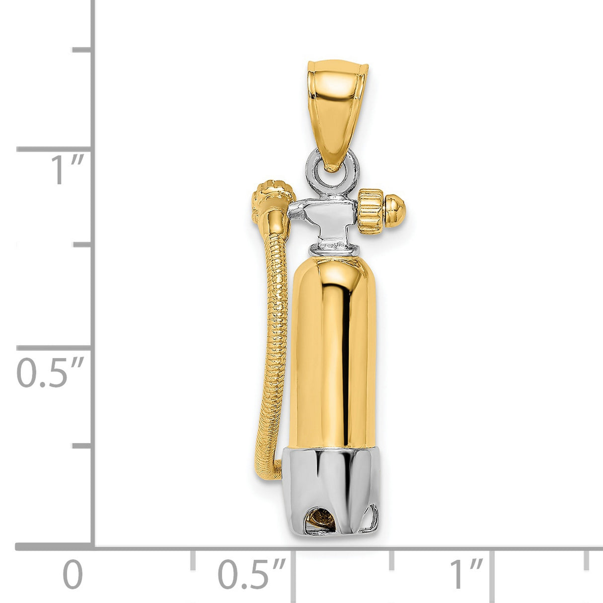 10k Yellow Gold and Rhodium Scuba Tank Pendant with Hose Detail, Nautical Charm for Divers