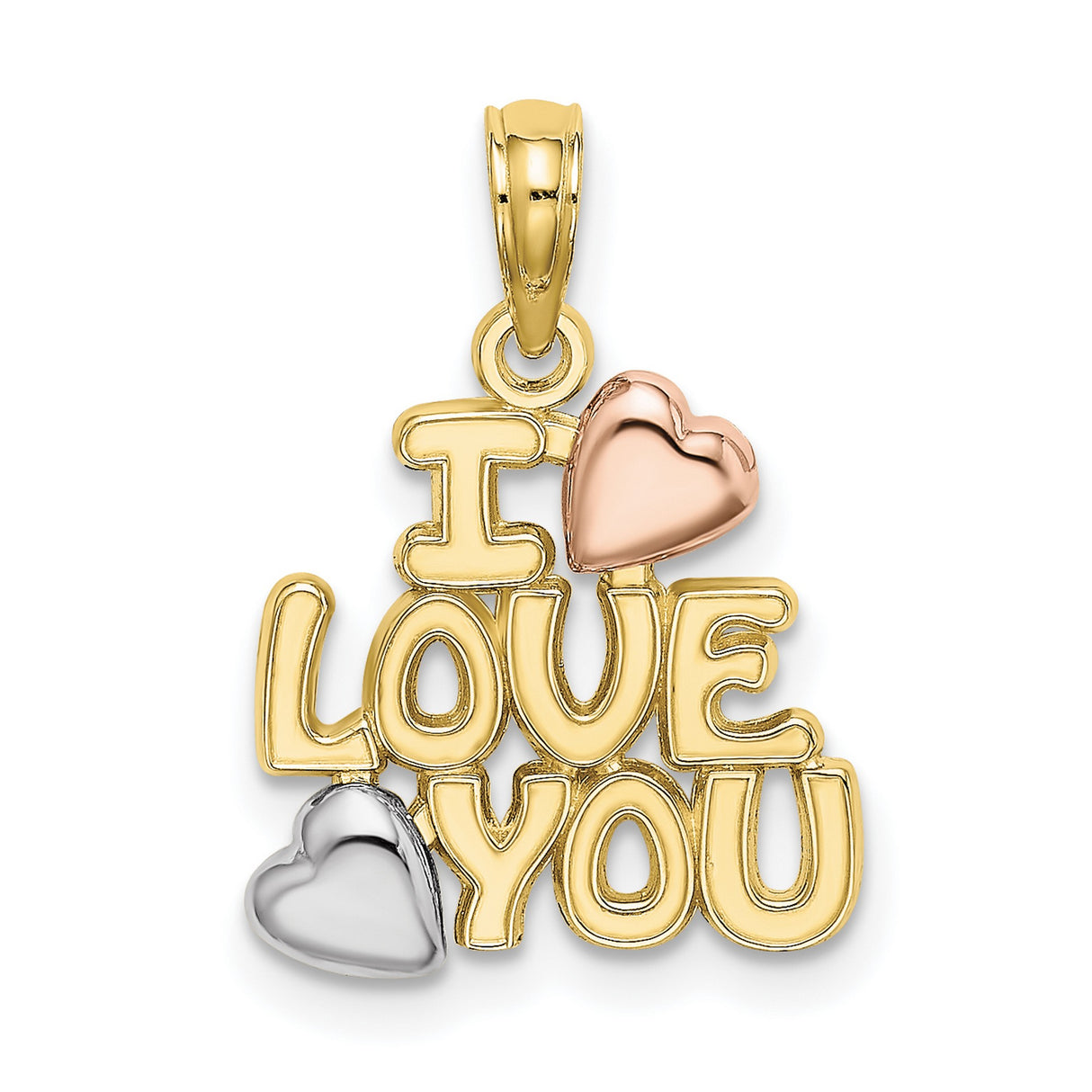 10k Tri-Color Gold Heart Pendant with Yellow, Rose, and White Gold Accents for Women