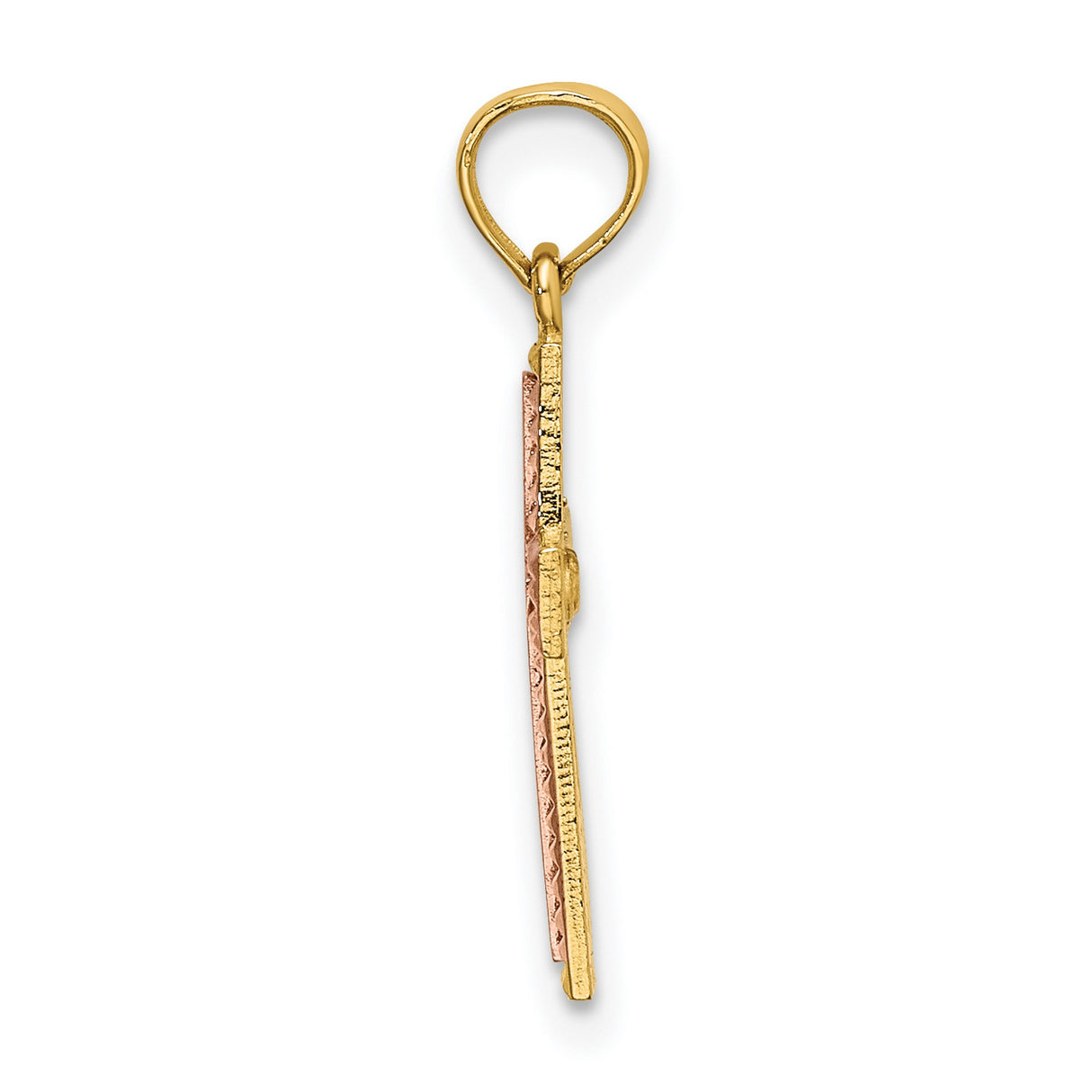 10k Two-Tone Gold Cross Pendant with Satin Finish and Textured Edge Design