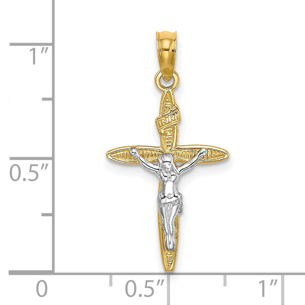 10k Multi-Tone Gold Crucifix Cross Pendant with INRI Jesus for Men and Women