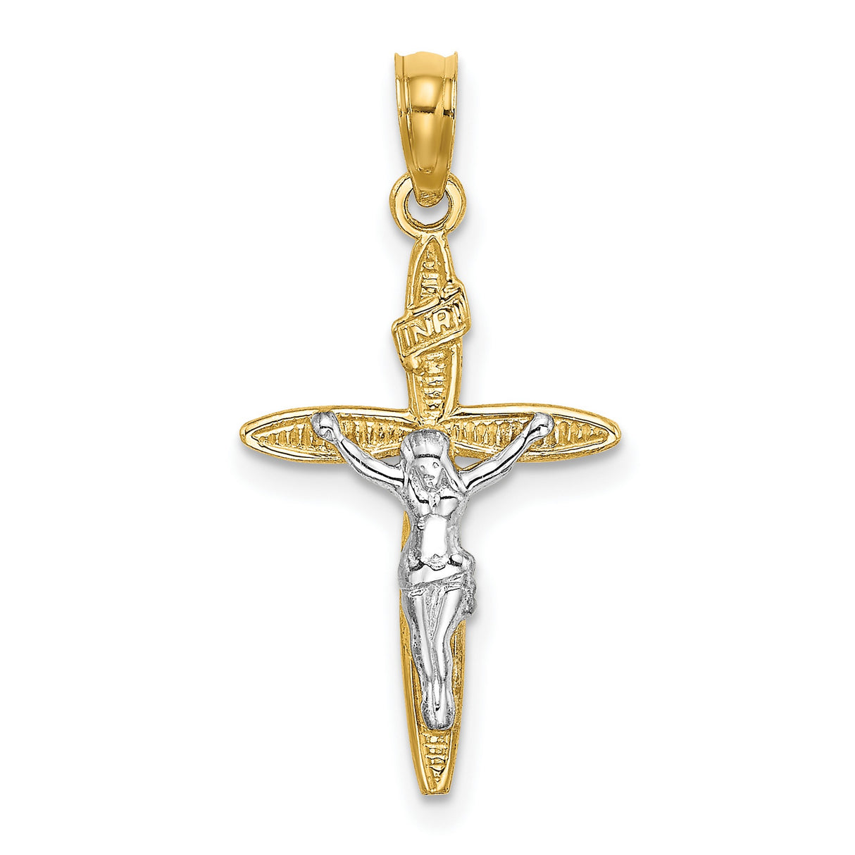 10k Multi-Tone Gold Crucifix Cross Pendant with INRI Jesus for Men and Women