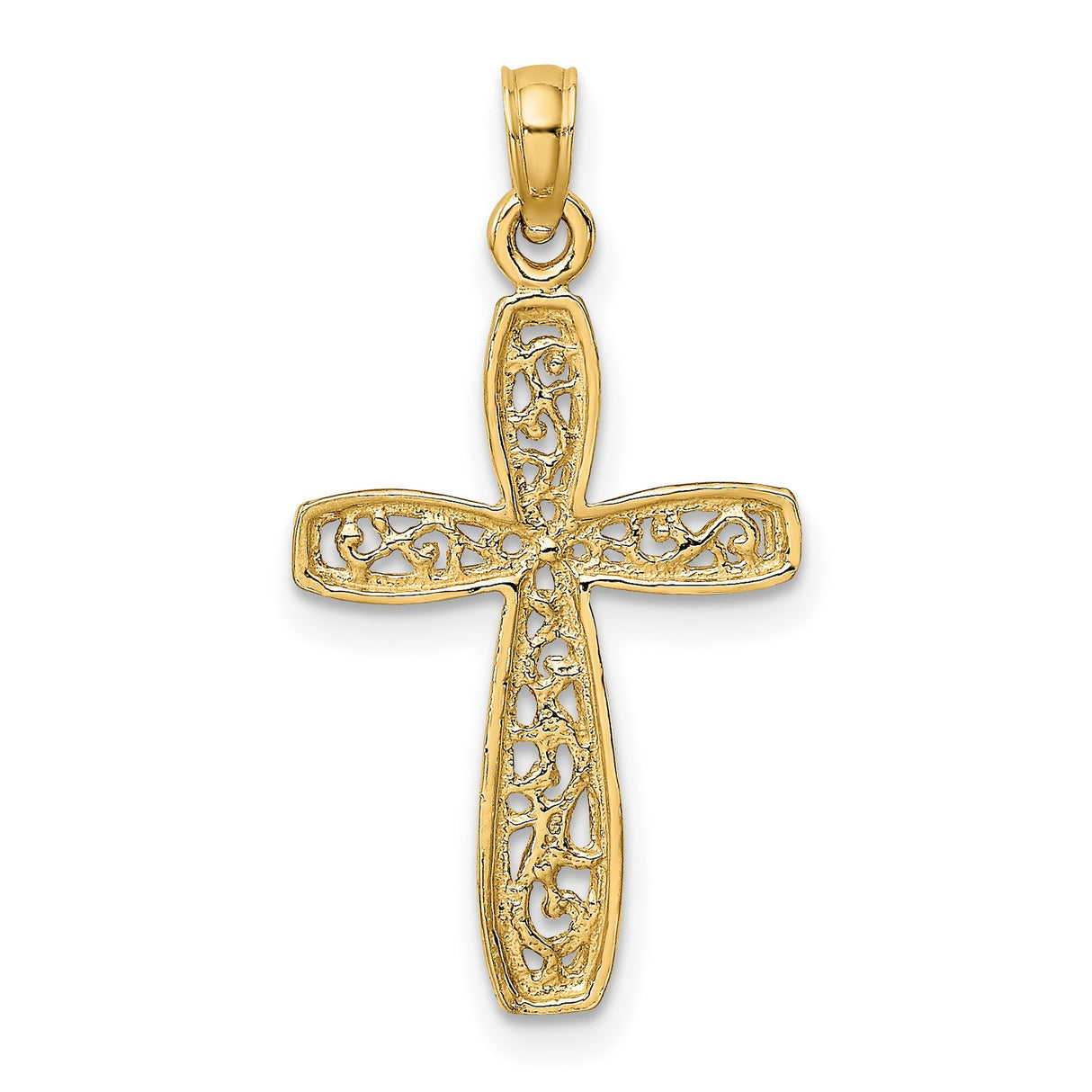 10k Two-Tone Gold Filigree Cross Pendant with Rounded Edges Religious Charm for Men and Women