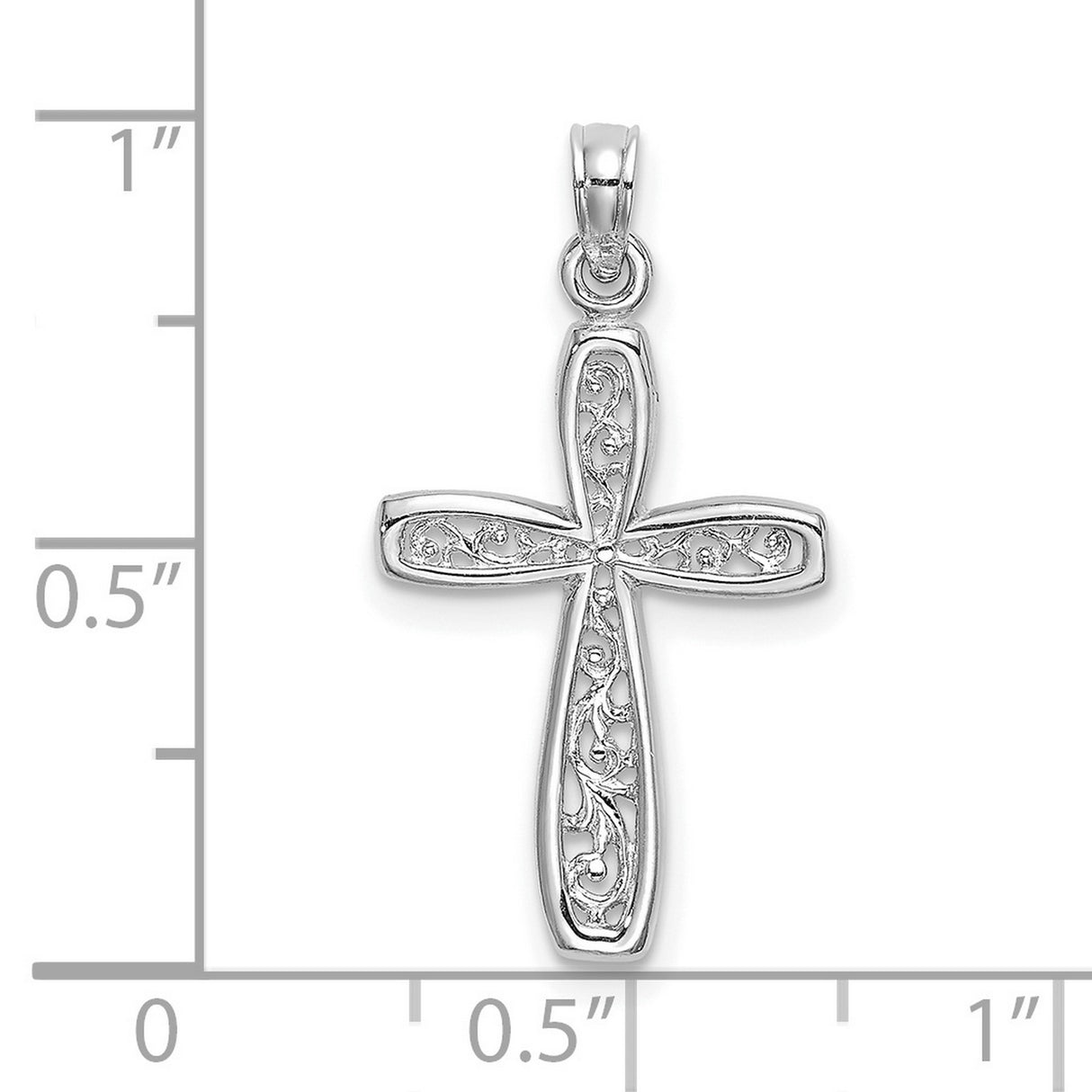 10k White Gold Cross Pendant with Filigree Scroll Detail and Vintage Lace Pattern