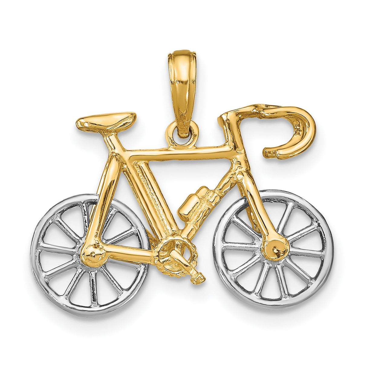 10k Multi-Tone Gold Bicycle Pendant, Realistic Road Bike Design, Unisex Cycling Jewelry
