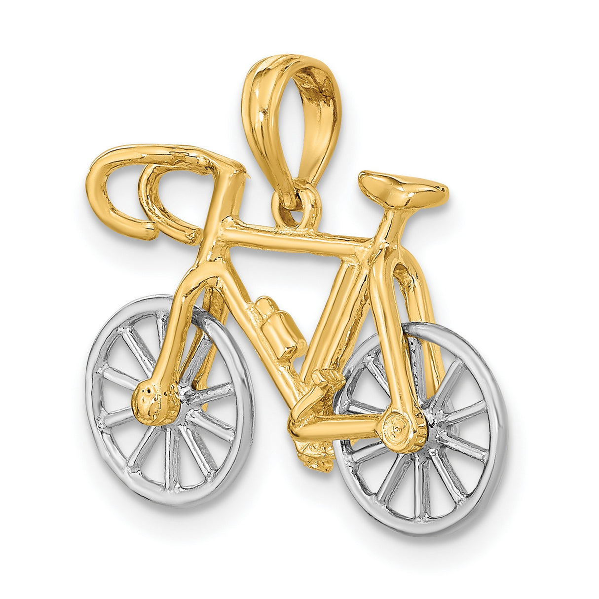 10k Multi-Tone Gold Bicycle Pendant, Realistic Road Bike Design, Unisex Cycling Jewelry