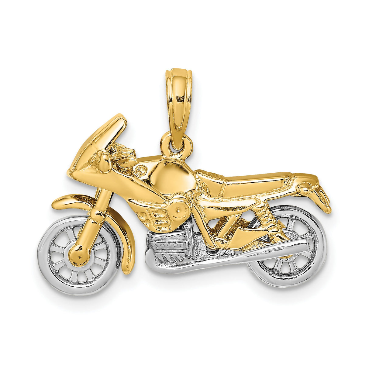 10k Two-Tone Gold Motorcycle Pendant, Detailed Sportbike Design for Men