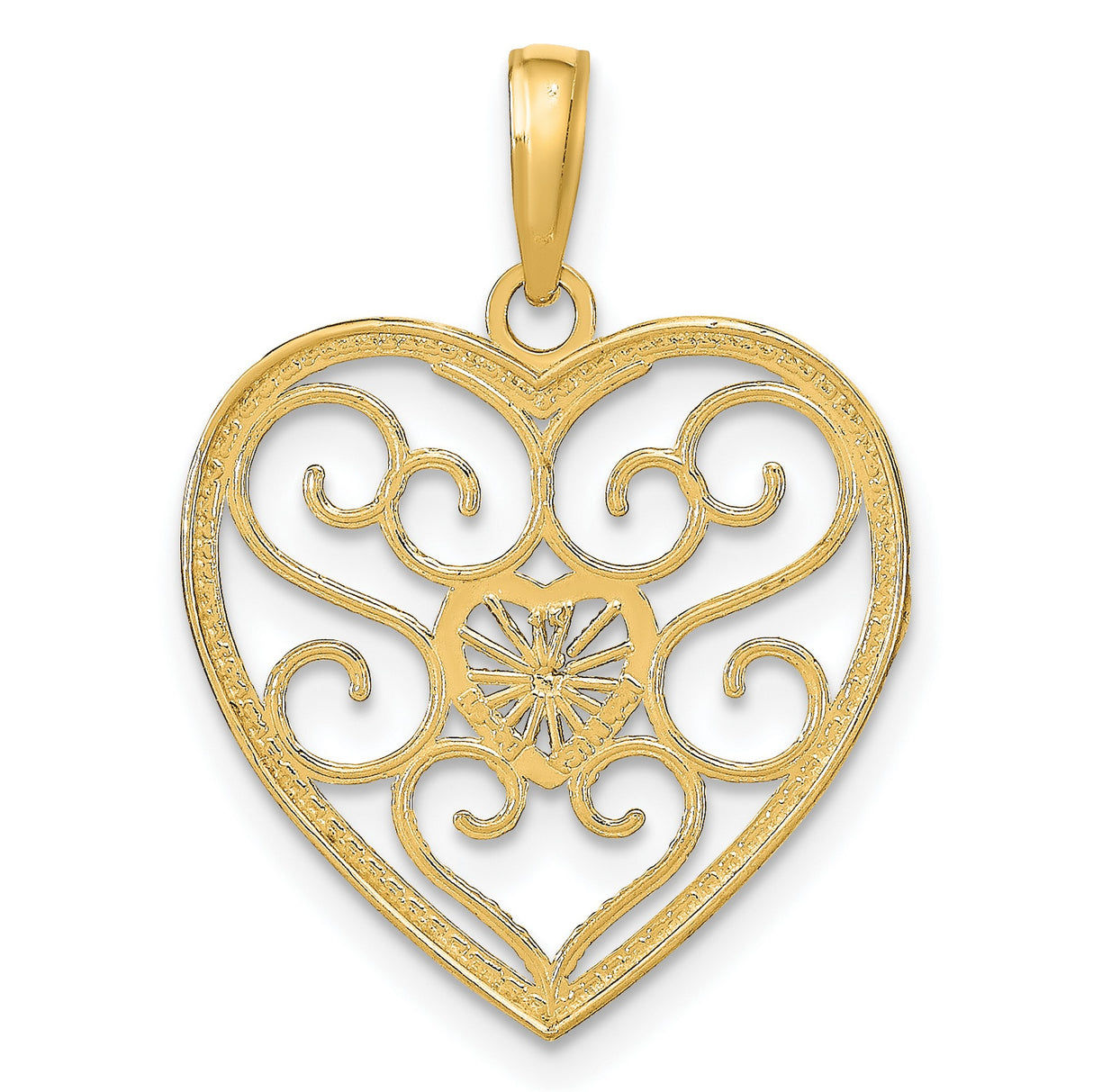 10k Multi-Tone Gold Heart Pendant with Raised Sacred Heart Symbol, Christian Religious Charm