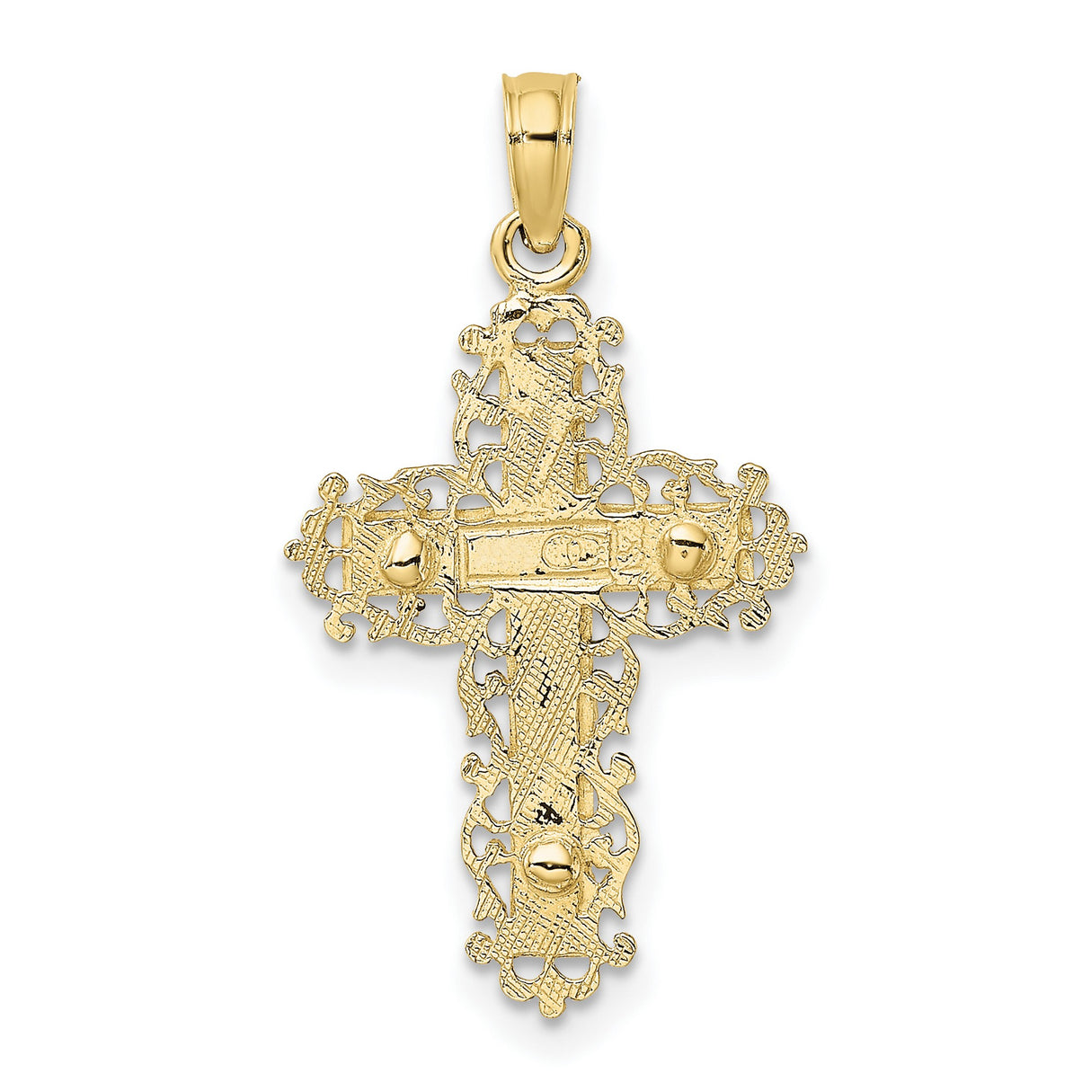 10k Multi-Tone Gold Crucifix Cross Pendant, Textured Baroque Design, Religious Charm for Men and Women