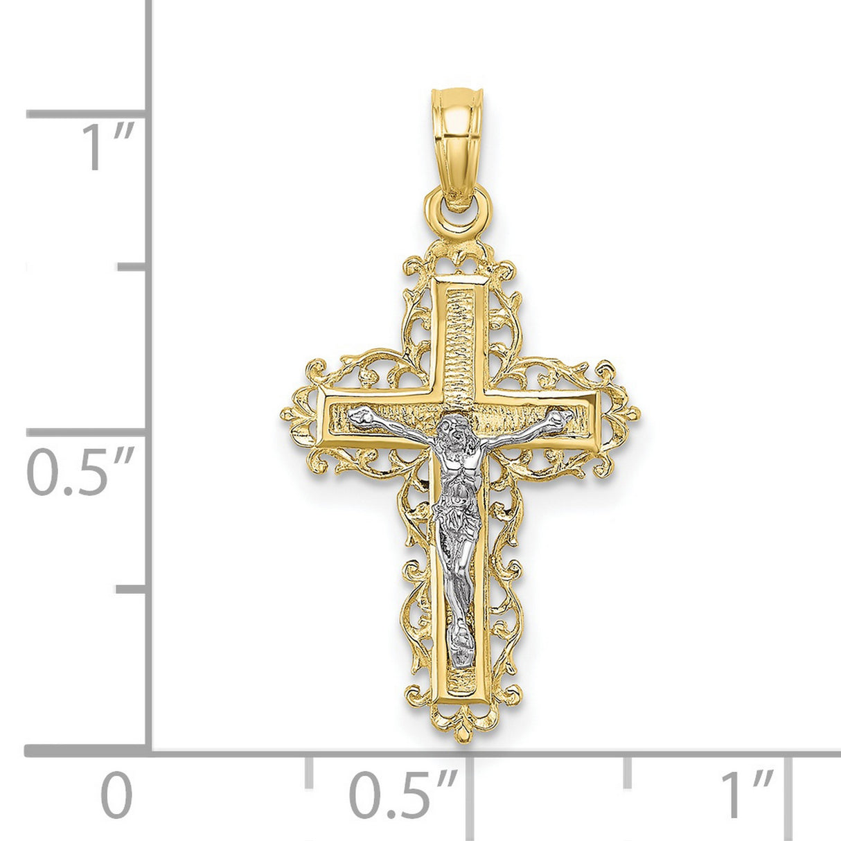 10k Multi-Tone Gold Crucifix Cross Pendant, Textured Baroque Design, Religious Charm for Men and Women