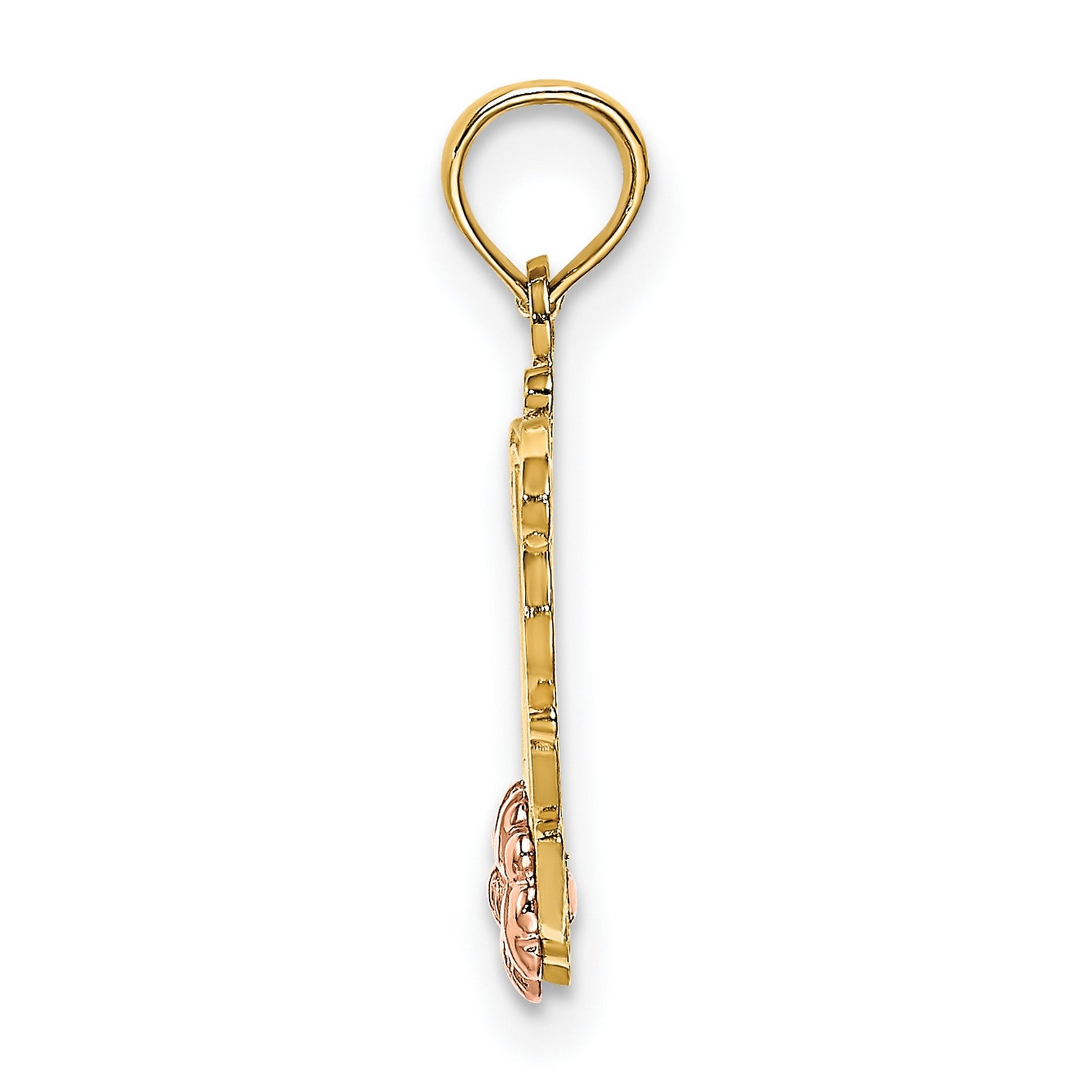 10k Two-Tone Gold Mom Pendant with Rose Gold Flower Accent, Script Design for Women