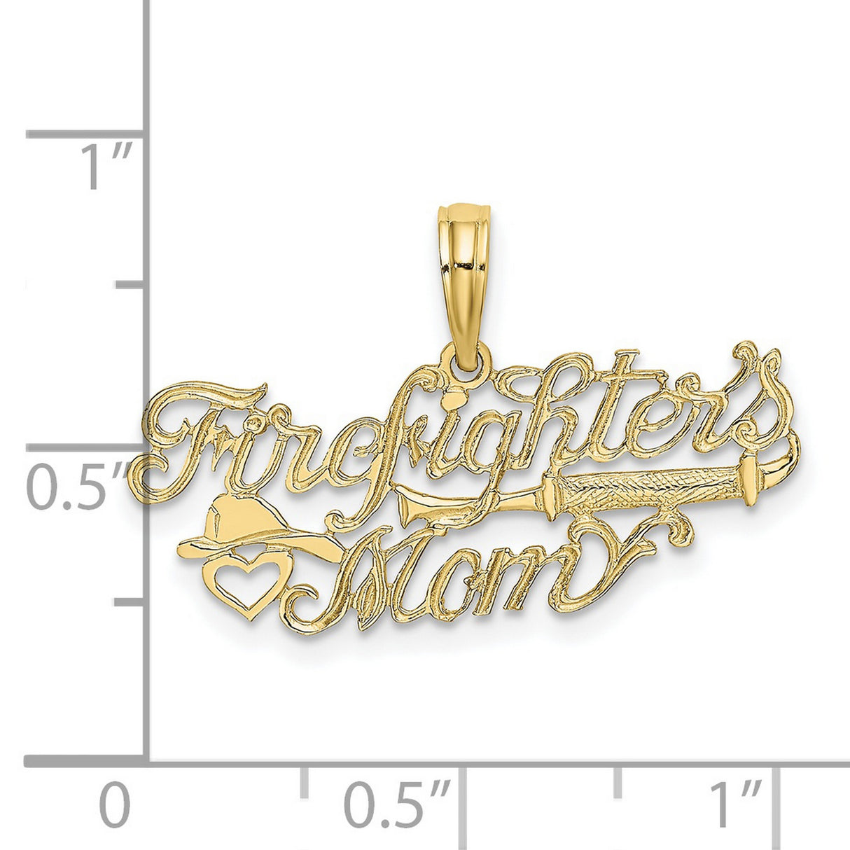 10k Yellow Gold Firefighter Mom Pendant with Helmet, Hose, and Heart Design