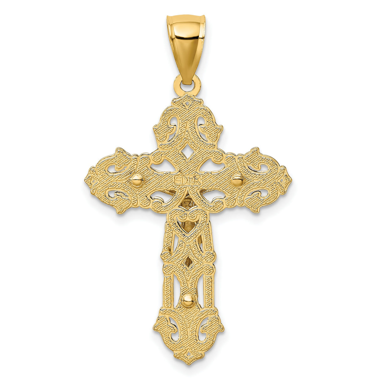 10k Two-Tone Gold Crucifix Pendant with Jesus Figure, Filigree Latin Cross Design