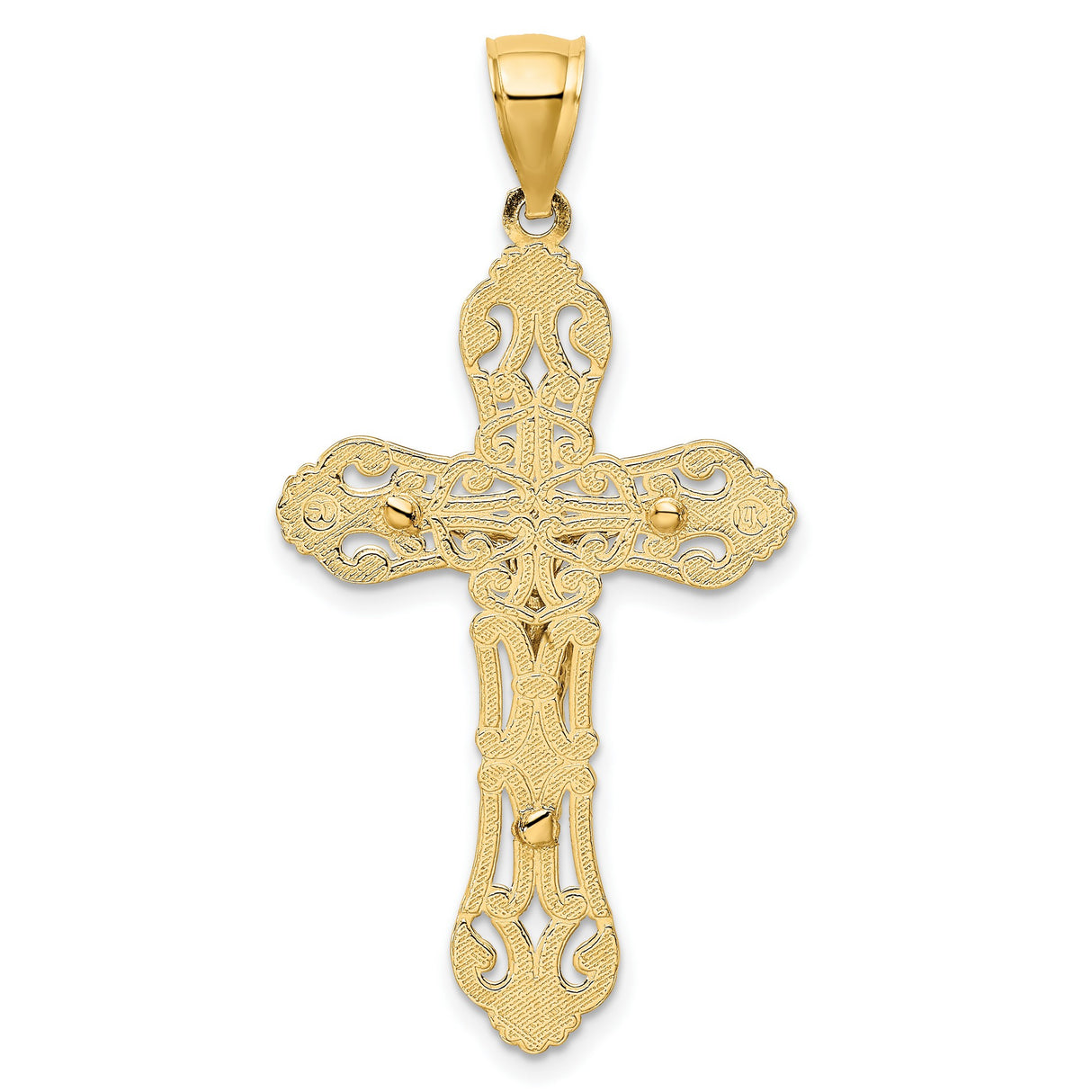 10k Multi-Tone Gold Crucifix Cross Pendant with Scroll Tip Baroque Design for Men and Women