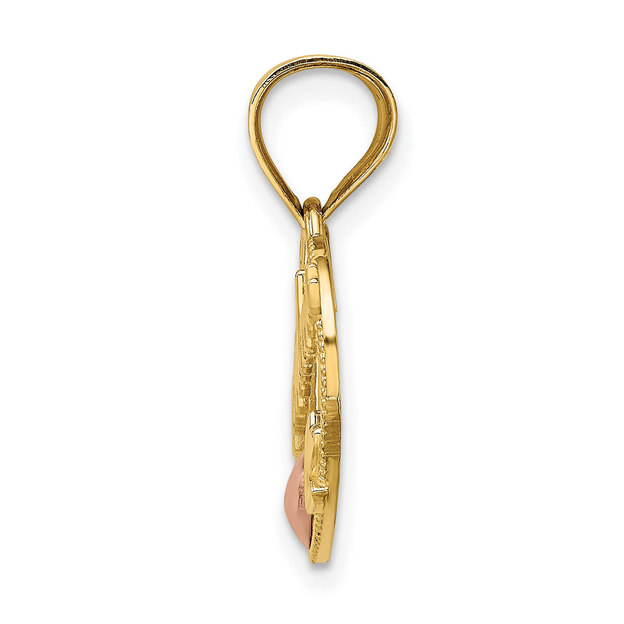 10k Two-Tone Gold Heart Pendant, Scripted Number 1 Grandma with Rose Gold Heart and Leaf Accent