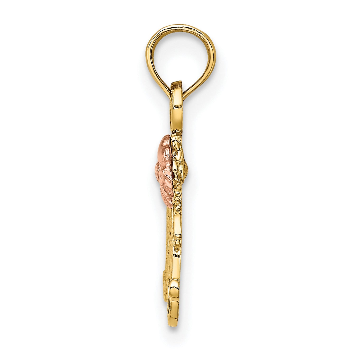 10k Two-Tone Gold Mom Pendant with Rose Flower and Leaf Design