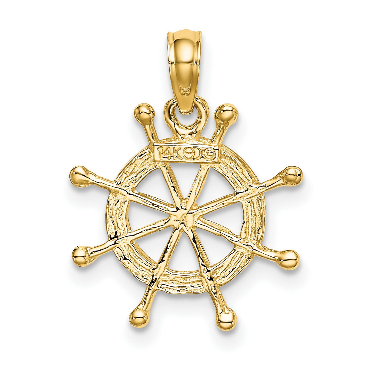10k Multi-Tone Gold Nautical Ship Wheel Pendant with Rhodium Finish, Maritime Compass Design