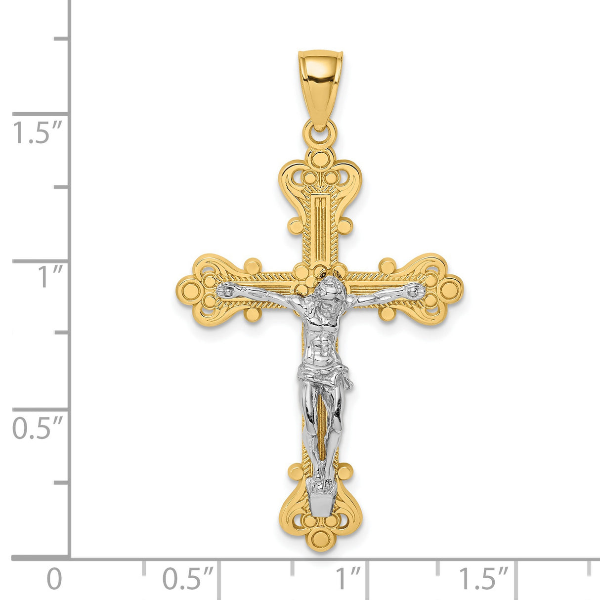 10k Multi-Tone Gold Crucifix Pendant with Hand Detailed Christ Figure, Baroque Style